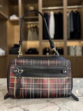 Women’s Vintage Red & Black plaid faux Leather Crossbody Bag Y2K 90’s